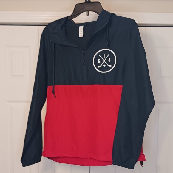 #261 3/$18 - Independent Trading Co Red/Blue 1/4 Zip Windbreaker Jacket Sz. XS - Picture 1 of 5